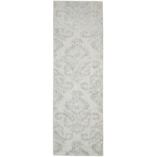 Modern Jacquard Loom Wool Silk Blend Grey 3' x 8' Rug