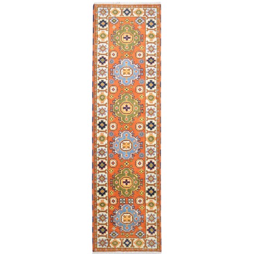 Traditional-Persian/Oriental Hand Knotted Wool Orange 3' x 10' Rug