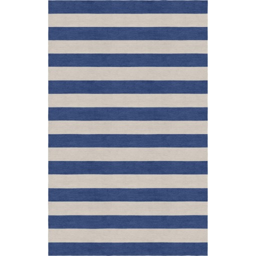Handmade Silver Navy Blue HSTR-1007  Stripe Rugs 5' X 8'