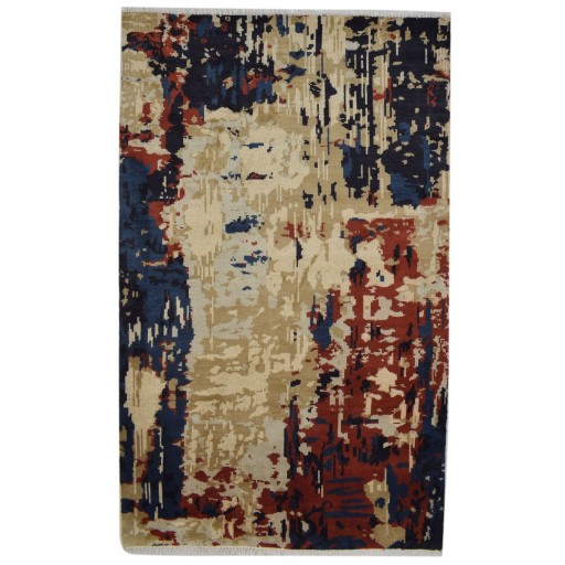 Modern Hand Knotted Wool Black 5' x 8' Rug