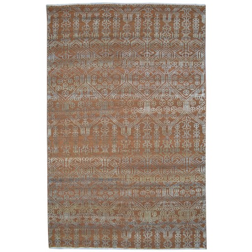 Modern Hand Knotted Wool Silk Blend Rust 6' x 9' Rug