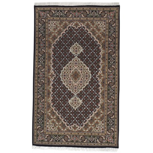 Traditional-Persian/Oriental Hand Knotted Wool / Silk (Silkette) Black 3' x 5' Rug