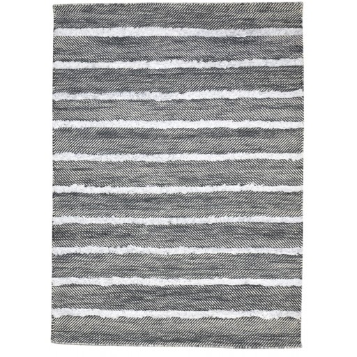 Modern Dhurrie Wool / Silk (Silkette) Black 5' x 7' Rug