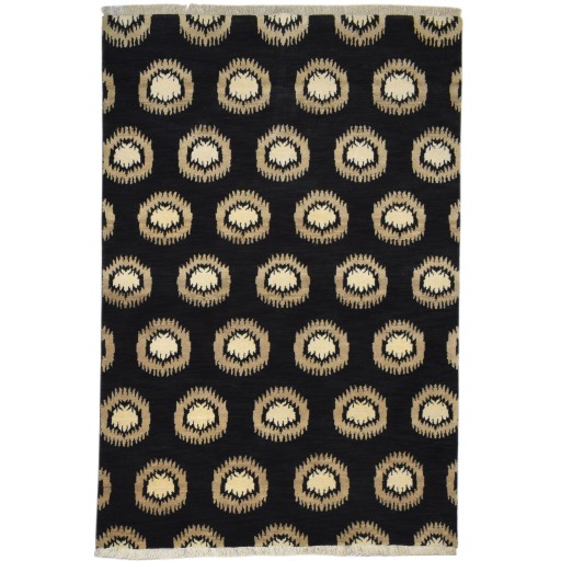 Modern Hand Knotted Wool Charcoal 4' x 6' Rug