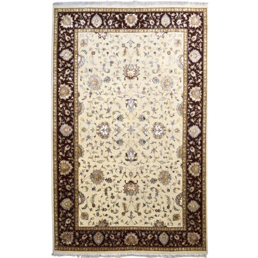 Traditional-Persian/Oriental Hand Knotted Wool / Silk (Silkette) Ivory 6' x 10' Rug