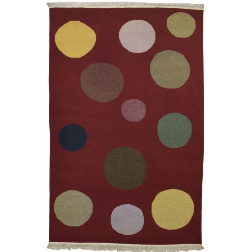 Modern Hand Knotted Wool Red 5' x 8' Rug