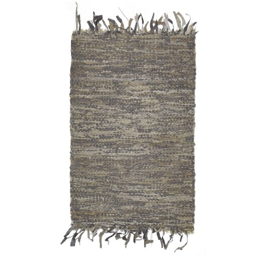 Modern Hand Woven Leather Cowhide Grey 2' x 3' Rug
