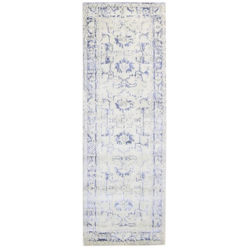 Modern Hand Knotted Wool / Silk Silver 3' x 9' Rug
