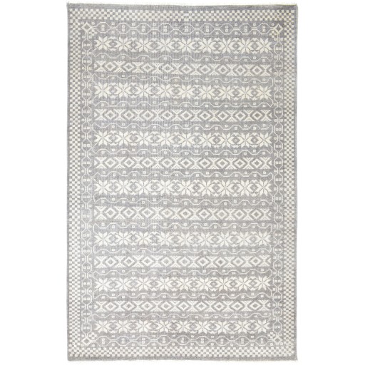 Modern Hand Knotted Wool Brown 5' x 8' Rug