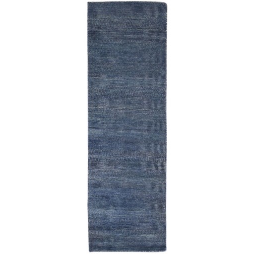 Modern Hand Knotted Wool Blue 2' x 7' Rug