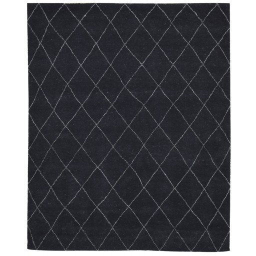 Modern Hand Knotted Wool / Silk (Silkette) Black 8' x 10' Rug