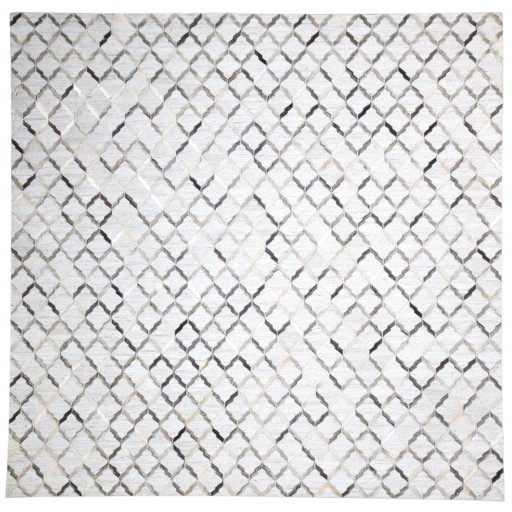 Modern Hand Woven Leather / Cotton Grey 9' x 9' Rug