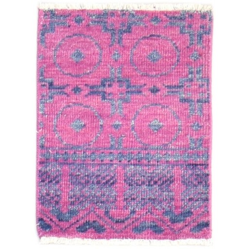 Modern Hand Knotted Wool Pink 2' x 2' Rug