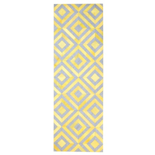 Modern Hand Woven Leather / Cotton Yellow 3' x 9' Rug