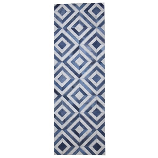 Modern Hand Woven Leather / Cotton Blue 3' x 9' Rug
