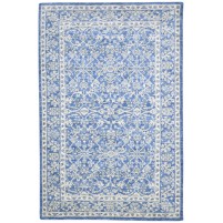 Modern Jacquard Loom Wool Silk Blend Blue 5' x 8' Rug