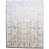 Traditional-Persian/Oriental Hand Knotted Wool / Silk (Silkette) Sand 8' x 10' Rug