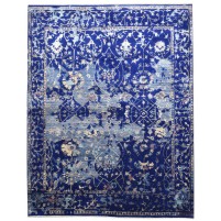 Traditional-Persian/Oriental Hand Knotted Silk Blue 8' x 10' Rug