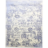 Traditional-Persian/Oriental Hand Knotted Wool / Silk (Silkette) Blue 8' x 10' Rug