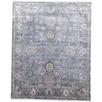 Traditional-Persian/Oriental Hand Knotted Silk Dark Grey 8' x 9' Rug