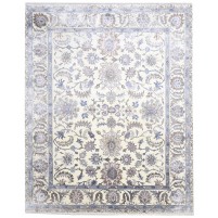 Traditional-Persian/Oriental Hand Knotted Wool Silk Blend Cream 8' x 10' Rug