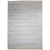 Modern Hand Knotted Wool Grey 10' x 14' Rug