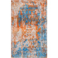 Crail Orange / Wedgewood Blue Silken Modern 5x8 Rug