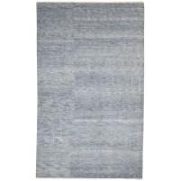 Modern Hand Knotted Wool / Silk (Silkette) Dark Grey 4' x 8' Rug