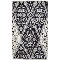 Traditional-Persian/Oriental Hand Knotted Wool / Silk Black 5' x 8' Rug
