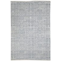 Modern Hand Knotted Wool Silk Blend Grey 6' x 9' Rug