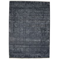 Modern Hand Knotted Wool Silk Blend Black 6' x 9' Rug