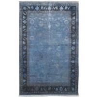 Traditional-Persian/Oriental Hand Knotted Wool / Silk (Silkette) Blue 4' x 6' Rug