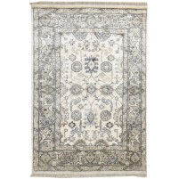 Traditional-Persian/Oriental Hand Knotted Silk (Silkette) Ivory 4' x 6' Rug