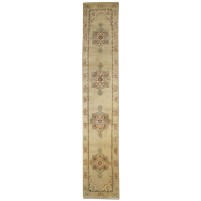 Traditional-Persian/Oriental Hand Knotted Wool / Silk (Silkette) Beige 2' x 13' Rug