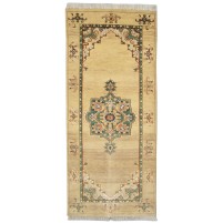 Traditional-Persian/Oriental Hand Knotted Wool / Silk (Silkette) Beige 3' x 6' Rug