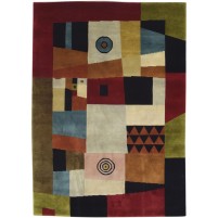 Modern Hand Knotted Wool Multi Color 5' x 7' Rug