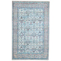 Traditional-Persian/Oriental Hand Knotted Silk Blue 5' x 8' Rug