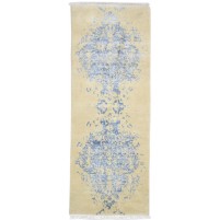 Modern Hand Knotted Wool / Silk (Silkette) Beige 2'6 x 8' Rug