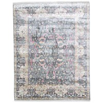 Modern Hand Knotted Silk Charcoal 8' x 10' Rug