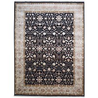 Traditional-Persian/Oriental Hand Knotted Wool / Silk (Silkette) Black 9' x 12' Rug