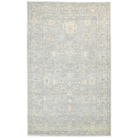 Distressed Look Hand Knotted Wool Grey 5' x 8' Rug