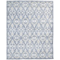 Modern Hand Knotted Wool Silk Blend Blue 8' x 10' Rug