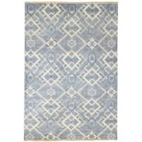 Modern Hand Knotted Wool Blue 6' x 8' Rug