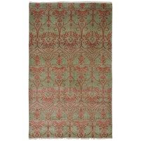 Transitional Hand Knotted Wool Green 5' x 8' Rug