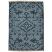 Modern Hand Knotted Wool Blue 2' x 3' Rug