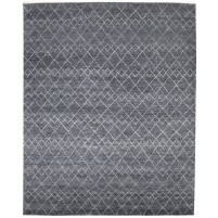 Modern Hand Knotted Wool / Silk (Silkette) Charcoal 8' x 10' Rug