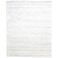 Modern Hand Knotted Wool / Silk (Silkette) Ivory 8' x 10' Rug