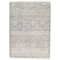 Modern Hand Knotted Wool / Silk (Silkette) Grey 2' x 3' Rug