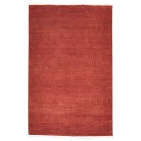 Modern Hand Knotted Wool Red 4' x 6' Rug