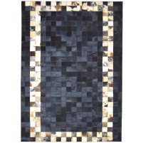 Modern Hand Woven Leather / Cotton Charcoal 5' x 7' Rug